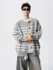 Suéter cárdigan de rayas blancas y negras para hombre, marca retro americana moderna, estilo perezoso, tejido, holgado, para pareja, chaqueta casual