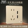 Delixi Socket de Interruptor Ultradelgado Panel de Enchufe Grande Plano Enchufe Dorado Marco de Acero Dorado Shisha Panel Simple 86