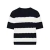 Roupas Femininas Transfronteiriças 2026 Moda Europeia e Americana Malha Listrada de Manga Curta e Gola Redonda com Textura Canelada Solta para Mulheres F71290