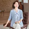 Top de dos piezas falso de manga larga para mujer de mediana edad, moderno y elegante, camiseta casual holgada, blusa de manga larga