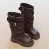 Botas de Cuero Forradas de Felpa para Niñas 2026 Nuevas Botas Martin de Invierno para Niños Estilo Británico Botas Caídas Suela Gruesa Antideslizante Botas de Media Caña
