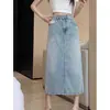 Falda de Mezclilla con Abertura Talla Grande para Mujer 2025 Nueva Ropa de Verano Cintura Alta Efecto Adelgazante Línea A Longitud Media Falda para Cadera