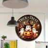 Letrero Redondo de Madera de Fantasma de Halloween Placa Decorativa Creativa Letrero de Madera de Halloween "Truco o Trato"