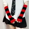 Nuevas Mangas de Punto Cálidas de Otoño e Invierno Mangas de Lana Estilo Coreano Color de Contraste Ins Estilo Japonés JK Medio Dedo Longitud Media Brazo