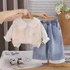 Conjunto para Meninas 2026 Novo Estilo Primavera e Outono Infantil Elegante Bebê Colete Suéter de Outono Conjunto de Três Peças Dropshipping