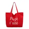 Bolsa Tote de Nylon Casual Popular Estilo Coreano, Bolso de Mano de Moda con Estampado de Letras, Bolso de Hombro de Doble Cara Rayado Moderno para Mujer