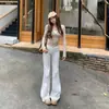 4 Cores Jeans Flare Estilo Retrô Americano Cintura Baixa Garota Spicy Micro-Elástico Versátil Ins Emagrecedor Valorizador Jeans Denim Feminino 26ª Geração Atacado