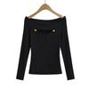 Camiseta sexy de fondo hueco para mujer estilo europeo y americano con hombros descubiertos, top ajustado hueco en el pecho, camiseta de hombros descubiertos para chica hot