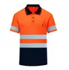 Camisa polo de secagem rápida com listra refletiva transfronteiriça, logotipo personalizado impresso, camiseta refletiva de segurança para canteiro de obras e serviço rodoviário
