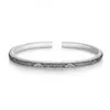 Pulsera de Plata Pura 9999 Sterling con Patrón de Nube, Barra Redonda Vintage Desgastada, Pulsera Abierta Estilo Chino, Regalo para Novia