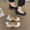 Sapatos de Couro Britânico Pérola Femininos Verão Saia Fina Salto Grosso Vintage Sapatos Mary Jane Salto Alto Sapatos jk Japoneses