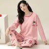 Pijama Atacado Feminino Manga Longa Calça Conjunto Menina Japonesa Desenho Animado Fofo Tamanho Grande Primavera e Outono Roupa de Casa Pode Ser Usada Fora