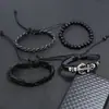 Pulseira Simples Retrô Tecida Estilo Europeu e Americano DIY Âncora de Navio Couro de Vaca Pulseira Multicamadas Conjunto Pulseira Náutica Masculina