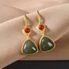 Brincos de Prata Esterlina S925 com Jade Branco Natural Hetian, Jade Verde e Vermelho, Formato Geométrico Personalizado para Mulheres, Joias