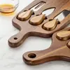 Tabla de quesos de madera de acacia, cuchillo para queso, tabla para mantequilla y queso, tabla de cortar de madera, tabla para pan y filete, juego de cuchillos para queso