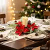 Amazon Flor artificial de Navidad, portavelas pequeño de aguja de pino y bayas rojas, decoración para fiestas en casa, flor de Pascua artificial