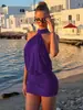 Ropa Europea y Americana Transfronteriza para Mujer Vestido Bodycon de Cuello Halter sin Espalda Moda Sexy de Chica Caliente Color Sólido Vestido Mini de Fiesta