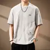 Camiseta de algodão jacquard retrô estilo americano de manga curta para homens, com corte solto, design exclusivo e gola redonda fresca e respirável, perfeita para o verão