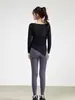 Secagem Rápida Solta Cobre o Quadril Fio de Bambu Manga Longa Roupa de Yoga Calça Tubarão Roupa Externa Furos Respiráveis no Bolso da Cintura Traseira Calça Fitness