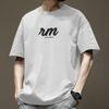 Camiseta masculina de manga curta, estilo Hong Kong, moderna, de algodão puro e pesado, estilo avant-garde, tamanho grande, para o verão, gola redonda, meia manga, para todos os tipos de combinações, simples, tempo