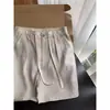 Shorts de Lino Color Natural Estilo Old Money para Hombre, Nuevo Diseño de Verano con Cordón, Corte Recto Holgado, Pantalones de Longitud Media
