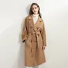 Roupas femininas da fonte: Casaco longo de lã de lapela dupla com seis botões, moderno casaco de cashmere dupla face com padrão de ondas d'água para mulheres