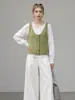 Chaleco de punto verde para mujer, estilo otoñal suave, sin mangas, adecuado para usar en capas, diseño abierto al frente, top versátil, chaleco pequeño