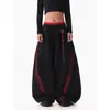 Pantalones de Chándal Xpkaeax Estilo High Street Americano Bloques de Color Rayas Doble Cintura para Mujer, Nuevos Pantalones de Pierna Ancha Hip-Hop Otoño e Invierno