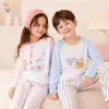 Pijama infantil de algodão puro, Classe A, fino para usar em casa no verão, manga longa e calça longa para ar condicionado para meninos e meninas, pijama de malha para bebê