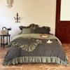 Conjunto de quatro peças de algodão lavado floral retrô francês algodão algodão menina folha de lótus renda colcha capa lençol cama roupa de cama