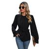Estación independiente de Amazon comercio exterior 2024 nueva camisa negra ajustada de manga larga para mujer de otoño europea y americana mujeres