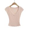 Desejo Puro Decote V Baixo Manga Curta Camiseta Feminina Verão 2025 Novo Rosa Desejo Puro Ligeiramente Transparente Cintura Curta Doce Top de Menina Quente