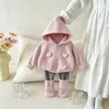 Conjunto de Invierno para 9 Niñas 2026 Estilo Coreano Nuevo Suéter con Capucha de Gato de Dibujos Animados Leggings para Bebé Conjunto de Dos Piezas