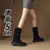 Botas femininas de sola grossa para emagrecer com franzidos, outono e inverno, botas de cavaleiro de veludo plissado na panturrilha, botas western de motociclista femininas com fivela retrô