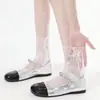 Calcetines de Malla de Verano hasta la Rodilla Estilo Ballet con Encaje de Lazo 3D Calcetines Transparentes Cortos Combinados con Medias de Seda de Vidrio Mary Jane