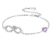 Pulseira Cruzada Infinito com Rosa e Zircônia Cintilante Pedra de Nascimento, Acessório de Pulseira de Coração de Luxo Leve de Alta Qualidade