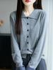 Cardigan de Tricô Gola Lapela Lã Fina Outono Novo 25 Anos Manga Longa Punho Feminino Design de Combinação de Cores Xadrez Top