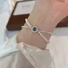 Pulseira de Pérolas Swarovski Água-Marinha Versátil Fresca e Exquisita Pulseira de Contas de Vidro Dupla Camada Cravejada de Diamantes Presente para Amigas