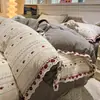 Conjunto de quatro peças em jacquard tramado de cor fresca estilo princesa francesa bordado em renda de algodão puro conjunto de três peças capa de edredom de algodão lavado
