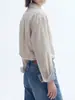 Nueva Camisa Casual Elegante para Mujer Otoño 2026, Cuello Camisero Puntiagudo Estilo Francés, Rayas, Corte Holgado, Top de Lino Adelgazante