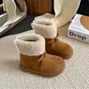 Botas de Nieve Casuales con Forro de Polar y Lazo para Niños 2025 Invierno Nuevo Estilo Botas de Algodón Cálidas de Ante con Forro de Polar para Niñas