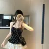 2257 # Top tipo camisola de lunares estilo francés para mujer con tirante halter, puro y deseable, fruncido a la cintura estilo princesa