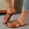 Zapatos de Mujer Europeos y Americanos de Talla Grande Transfronterizos Verano Nuevo Estilo Chanclas para Mujer Se Pueden Usar al Aire Libre Tejidas Simples Diarias Chanclas de Playa Venta al por Mayor