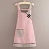 Delantal de cocina de algodón y lino estilo chino para cocina casera, delantal de cintura transpirable para mujer, vintage, resistente a las manchas, adecuado para ropa de trabajo de comedor y repostería