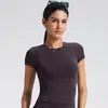 Camiseta Casual Fitness Esportiva de Manga Curta com Gola Redonda Sem Costura Transfronteiriça Slim Fit Justa Roupa de Yoga para Mulheres