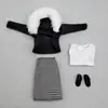 Juguete de muñeca femenino profesional falda de cuadros blanco y negro 30cm falda de cuero jeans de cuero negro ropa alta calidad