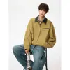 Jaqueta de Trabalho Estilo Celeiro Americano Masculina Outono High Street Lapela Jaqueta Baseball Retrô Cáqui Curta Casual