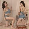 Pijama Sexy de Encaje con Liguero First Love, Tirantes, Pantalones Cortos Talla Grande, Ropa de Casa para Mujer, Conjunto de Uniforme de Pasión Erótica y Tentación