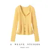 Nuevo top de punto acanalado de manga larga ajustado, estilo francés, apto para la piel, 100% cachemira pura, cuello en V, para otoño e invierno