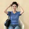 Blusa canelada da moda estilo coreano para mulheres, super popular no verão, rejuvenescedora e extremamente estilosa, azul, tamanho único